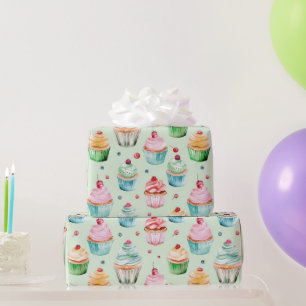 Papel De Presente Bolo de Aniversário de Cupcakes Rosa Creme de Hort