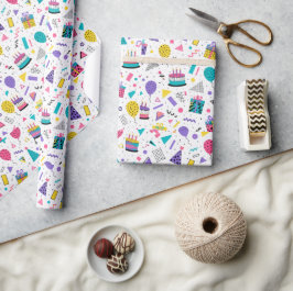 Papel De Presente Bolo de Aniversário de Desenho Animado Fofo e Balã