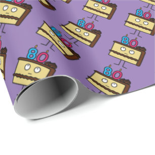 Papel De Presente bolo de aniversário do 80 com velas