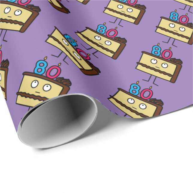 Papel De Presente bolo de aniversário do 80 com velas (Ponta do rolo)