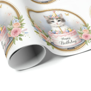 Papel De Presente Bolo de Aniversário do Gato de Pastel Grito - Aniv