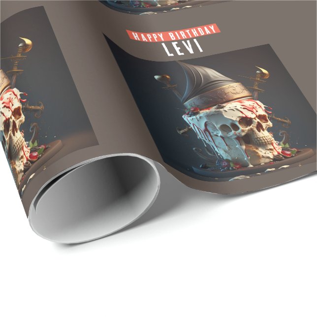 Papel De Presente Bolo de Aniversário do tema Pirata (Ponta do rolo)