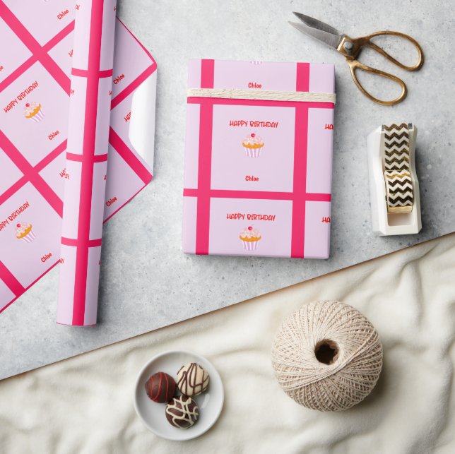 Papel De Presente Bolo de Aniversário Personalizado com Nome  (Artesanato)