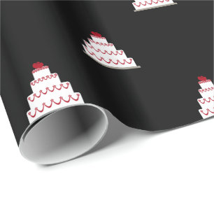 Papel De Presente Bolo de Casamento Branco e Vermelho em Preto