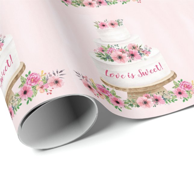 Papel De Presente Bolo de Casamento de Aquarela Rosa (Ponta do rolo)