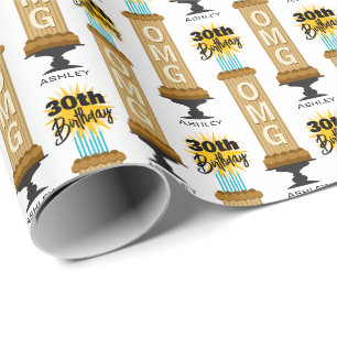 Papel De Presente Bolo de Chocolate Alto Nome Aniversário de 30 anos