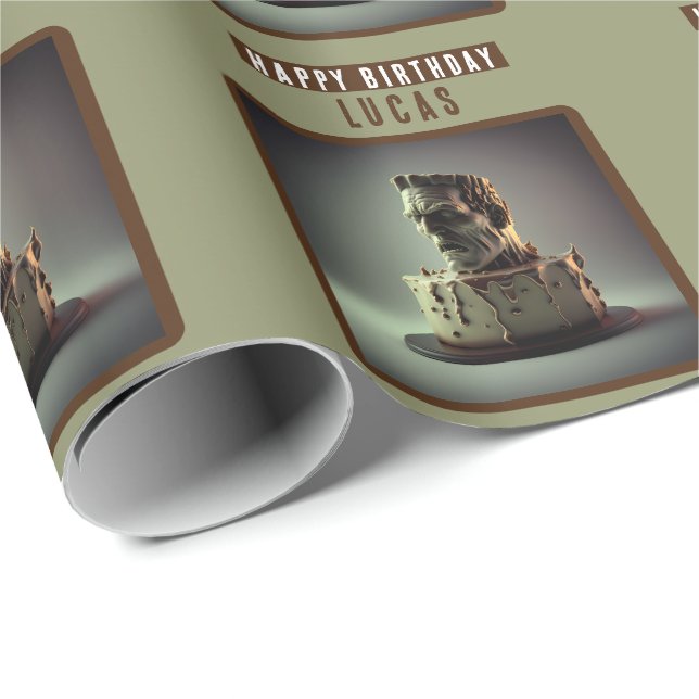 Papel De Presente Bolo de Chocolate Frankenstein Head (Ponta do rolo)