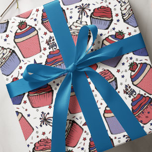 Papel De Presente Bolo de Copo Patriótico Vermelho, Branco e Azul