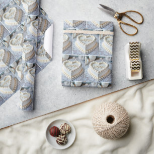 Papel De Presente Bolo de Coração Branco para Noivado