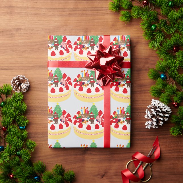 Papel De Presente Bolo de Natal divertido do urso do feriado moderno (Presente de Natal)
