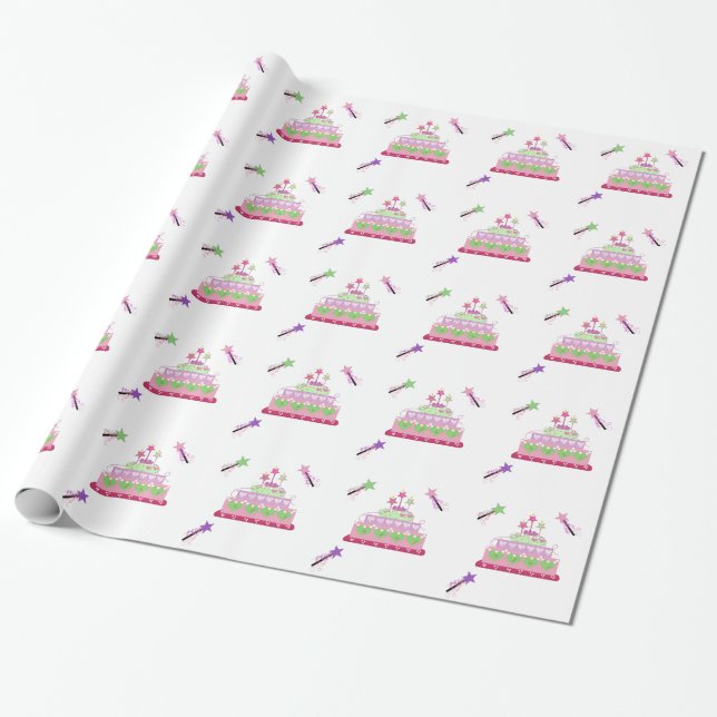 Papel De Presente Bolo de Princesa e Varinhas Mágicas (Desenrolado)