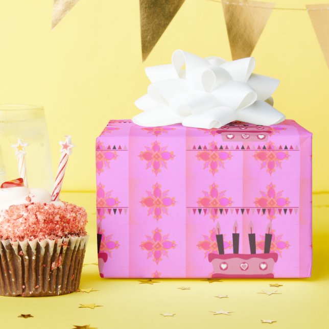 Papel De Presente Bolo Floral de Aniversário para a Impressão de Art (Festa de aniversário)