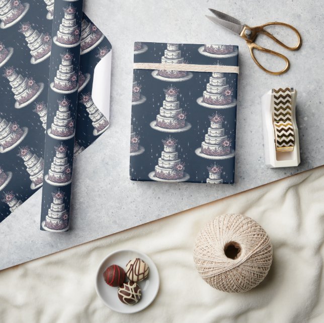 Papel De Presente Bolo rosa e branco (Artesanato)