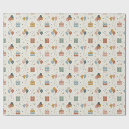 Papel De Presente Bolos, Balões e Confetes de Aniversário Scandi