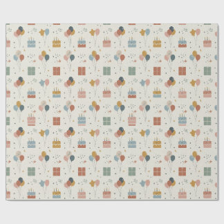 Papel De Presente Bolos, Balões e Confetes de Aniversário Scandi
