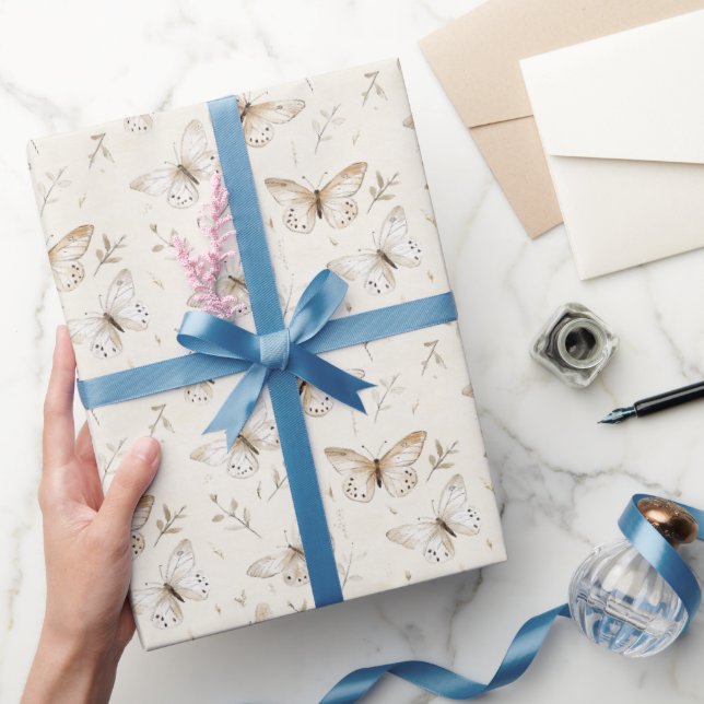 Papel De Presente Bolos De Aniversário Borboletas Creme Chic (Presentear)