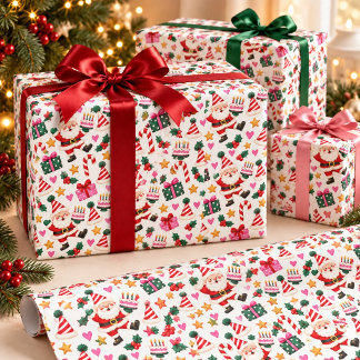 Papel De Presente Bolos de Aniversário de Natal do Papai Noel Bonito