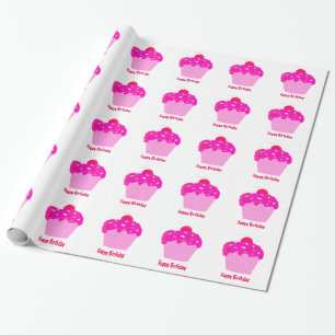 Papel De Presente Bolos de Aniversário Rosa