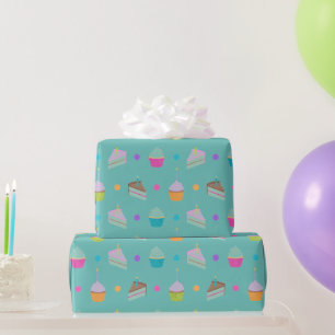 Papel De Presente Bolos E Cupcakes De Feliz Aniversário Verde