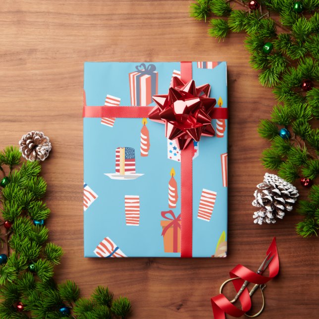 Papel De Presente Bolos Patrióticos e Presentes 4 de Julho (Presente de Natal)