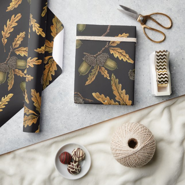 Papel De Presente Bolotas de carvalho em preto (Artesanato)