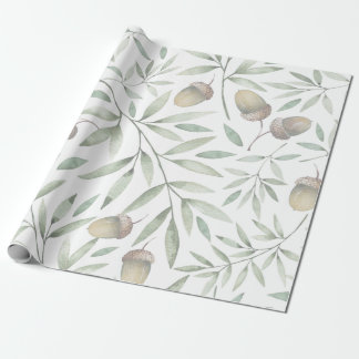 Papel De Presente Bolotas e verdes botânicos