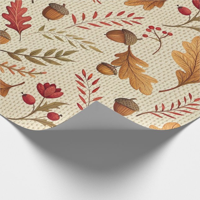 Papel De Presente Bolotas Rústicas e Botânicos de Outono (Ponta)