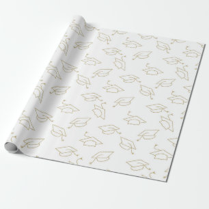 Papel De Presente Boné de formatura Branco Dourado Metálico