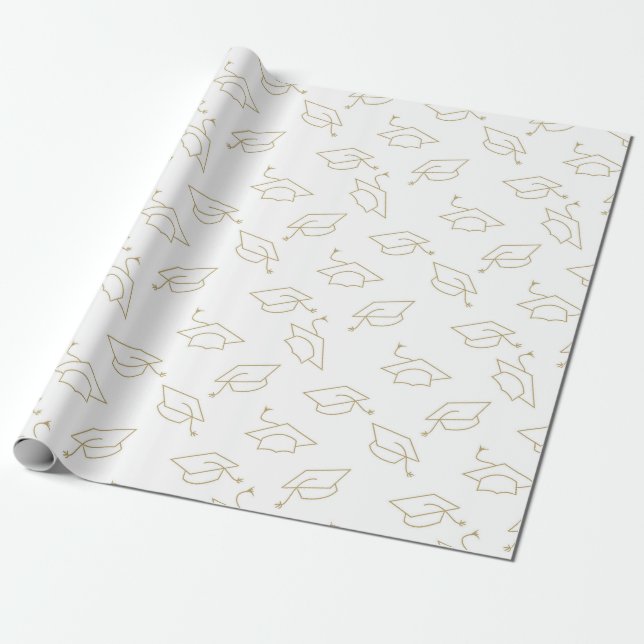 Papel De Presente Boné de formatura Branco Dourado Metálico (Desenrolado)