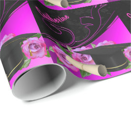 Papel De Presente Boné de formatura Diploma Preto Rosa