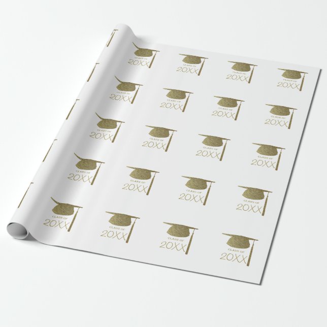 Papel De Presente Boné de formatura Dourado com ano (Desenrolado)