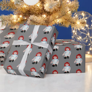 Papel De Presente Boneca de Trapo de Natal em Cinza