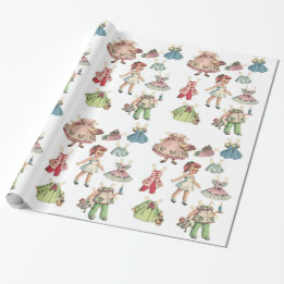 Papel De Presente Boneca do papel de arte do vintage. Boneca de