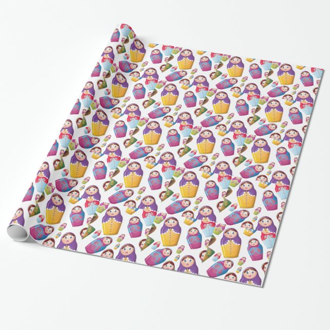 Papel De Presente Boneca Matryoshka - Padrão de Bonecas Russas Aninh (Desenrolado)