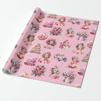 Papel De Presente Boneca Rosa de Natal, Design de Caminhão de Árvore