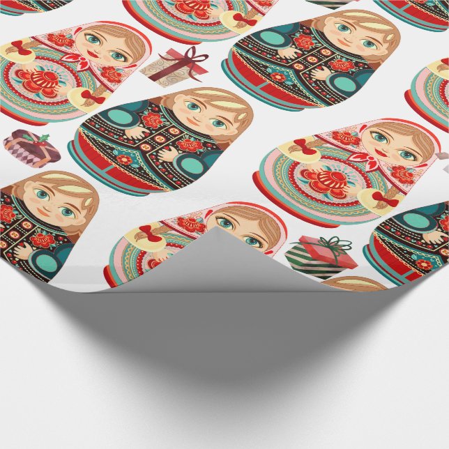 Papel De Presente Bonecas Russas Matryoshka Sr & Sra rosa azul marin (Ponta)