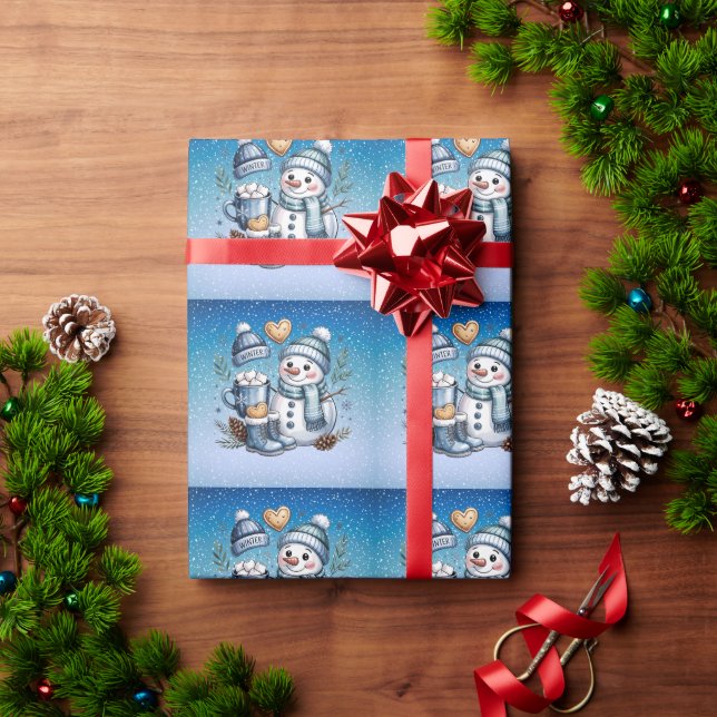Papel De Presente Boneco de Neve Aconchegante de Inverno (Presente de Natal)
