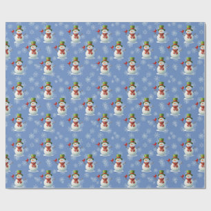 Papel De Presente Boneco de Neve Alegre & Cardinal Vermelho Padrão d