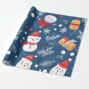Papel De Presente Boneco de neve azul caprichoso