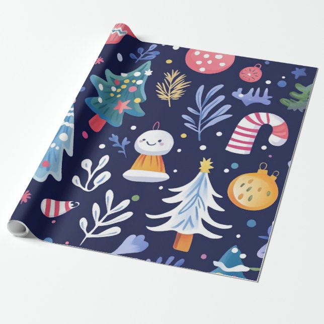 Papel De Presente Boneco de neve azul caprichoso (Desenrolado)