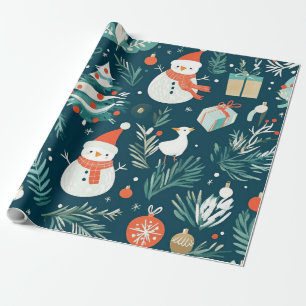 Papel De Presente Boneco de neve azul fofo presente de inverno