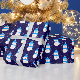 Papel De Presente Boneco de Neve Azul na Nevasca