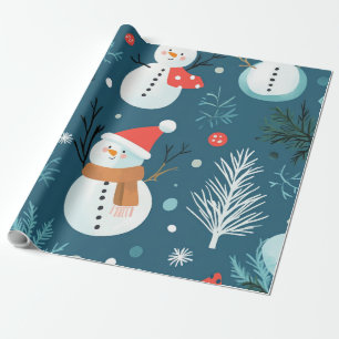 Papel De Presente Boneco de neve azul Rusti Cute presente de Natal d