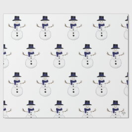 Papel De Presente Boneco de Neve Clássico Encantador com Cachecol Az