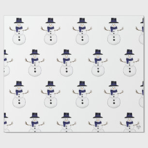 Papel De Presente Boneco de Neve Clássico Encantador com Cachecol Az