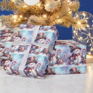 Papel De Presente Boneco de neve com bengala de açúcar e peppermints