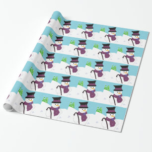 Papel De Presente Boneco de Neve com Cartola e Bengala