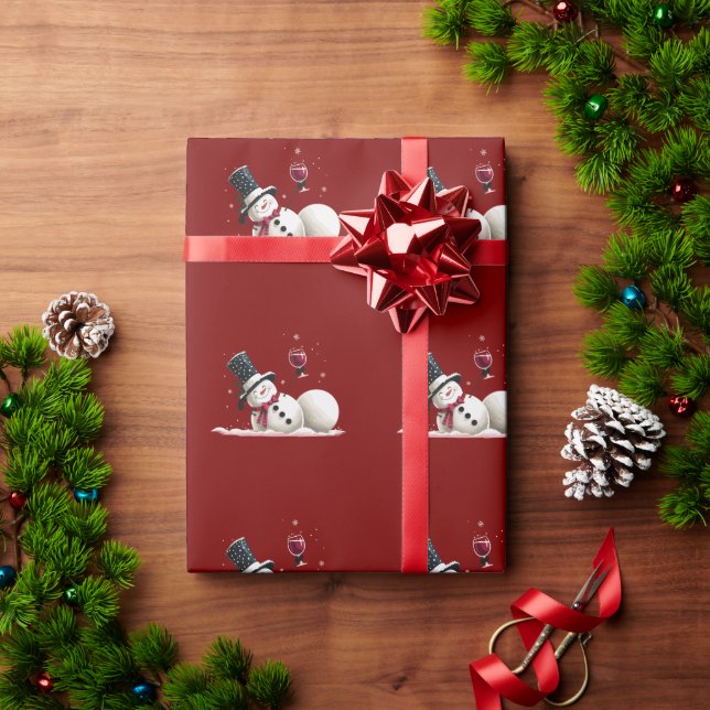 Papel De Presente Boneco de Neve Com Presente de Natal com Vinho Fér (Presente de Natal)