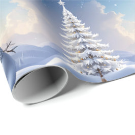 Papel De Presente Boneco de Neve de Chapéu Azul Árvore de Natal Feri