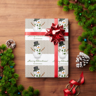 Papel De Presente Boneco de Neve de Chapéu Preto Fundo Bege Feliz Na